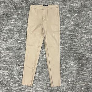 Zara Faux Leather Cream Pants Size Medium